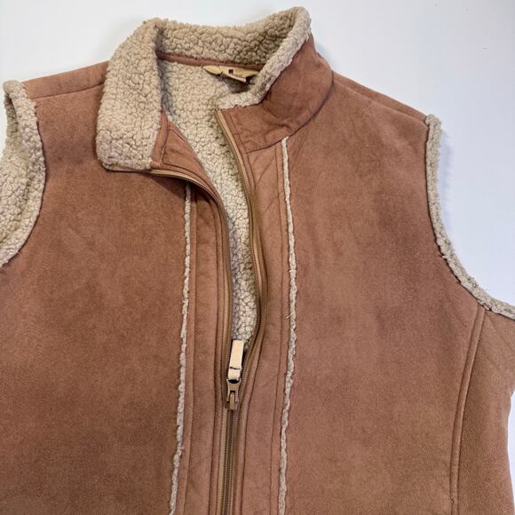 WOOLRICH Women Large Full Zip Sherpa Lined Suede Vest Deep Biscuit Western Y2K - Picture 5 of 9
